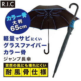 ブルー骨 耐風 ジャンプ傘 メンズ 大きい 65cm グラスファイバー カラー骨 青 ジャンプ 長傘 耐風 UVカット 軽量 おしゃれ