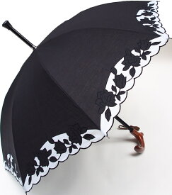 婦人つえ傘【Mサイズ】ばらあど(ブラック&ホワイト)親骨55cm/全長約78cm/UVカット晴雨兼用