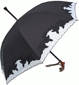 ＊特急名入対応＊ステッキ傘婦人杖傘【L】エルばらあど(ブラック&ホワイト)親骨60cm/全長約84cm/UVカット晴雨兼用※大きいLサイズのつえ傘です