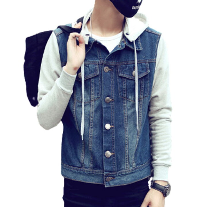 楽天市場 デニムジャケット メンズ Gジャン パーカー デニム 長袖 ジージャン フード付き ショート丈 春物 夏 冬 3シーズン ヴィンテージ 新品 a 華盛通商