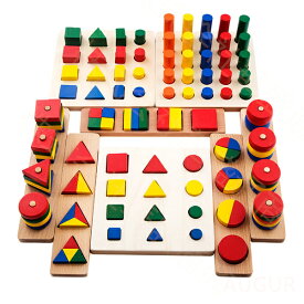 木製 カラフル 知育玩具セット モンテッソーリ教育に おもちゃ はめこみ 形合わせ 棒さし 8種類 子供 幼児 早期 教材 ブロック パズル 幼児教育 aaa