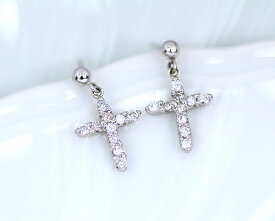 K18WG 0.2ct ダイヤモンド クロス ピアス