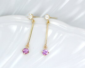 K18 0.1ct ダイヤモンド パープル サファイア ピアス