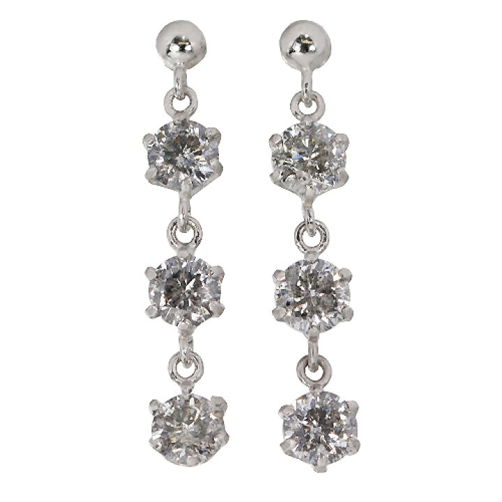 楽天市場】1.0ct ダイヤモンド 3ストーン ピアス イヤリング プラチナ 