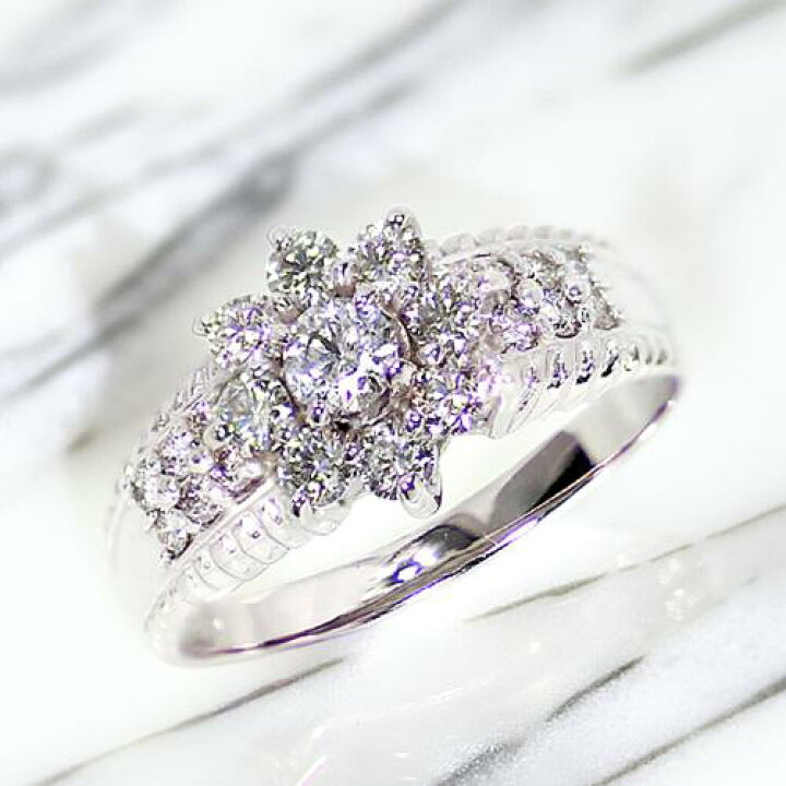 楽天市場】1.0ct ダイヤモンド リング ホワイトゴールド フラワー 18金 