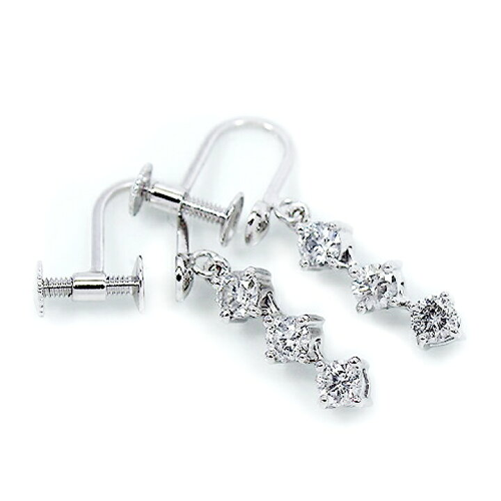 楽天市場】K18WG 0.5ct ダイヤモンド 3ストーン イヤリング  