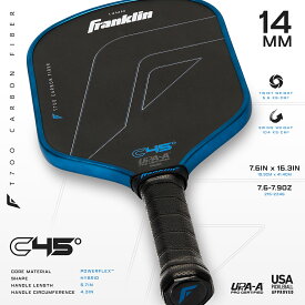 【初回30本限定】Franklin(フランクリン) C45° CARBON PADDLE 14mm BLUE | カーボンファイバーパドル ピックルボールパドル
