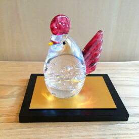 作家 清水柾 干支置物 酉 敷板・台紙付き 箱入り ガラス