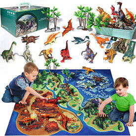 恐竜 おもちゃ フィギュア 恐竜 玩具 ティラノサウルス トリケラトプス マップ 日本語説明書 収納ボックス付き 子供 おもちゃ 3 4 5 6 歳 男の子 女の子 誕生日プレゼント クリスマス ギフト