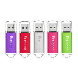 【5月限定!全商品ポイント2倍セール】5個セット 32GB USBメモリ キャップ式 Exmapor USBフラッシュドライブ 混合色（紫、赤、銀、ピンク、緑）