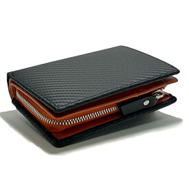 [Bokkow] 財布 メンズ 二つ折り 縦型 カーボンレザー 折り畳み財布 wallet for men 多機能 大容量 ファスナー (New Orange)