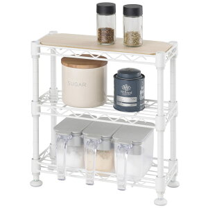 3段 調味料ラック スパイスラック 卓上ミニラック 白 ホワイト 幅30x奥行12x高さ30cm 棚板位置変更可 棚耐荷重30kg 防錆加工 サビに強い 水回りOK キッチンラック デスク上 シンク上 コンロ横