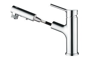 洗面蛇口 噴水機能付き 浴室用水栓 洗面 洗髪用 混合水栓 ホース引出し式 シングルレバー混合栓 3way出水モード 泡沫水流 シャワー水流 クロムメッキ