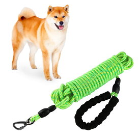 ロングリード 犬 ロングロープ 30m 目立つ緑色 犬 リード 小型犬 中型犬 大型犬 丸ロープ 犬用散歩リード 絡まりにくい 犬のリード 長い ブラック