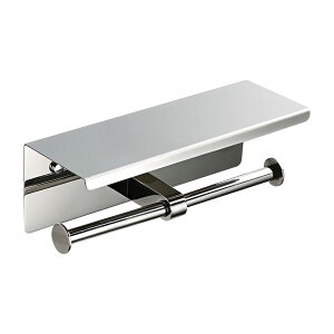 トイレットペーパーホルダー 2連 ペーパーホルダー トイレ 棚付き2枚紙巻き スマホや小物などが置ける棚板付き 太巻き マンション 戸建て 賃貸 インテリア DIY ステンレス製ダブルペーパー