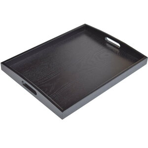 木製トレー お盆トレイ おしゃれ 長方形 漆塗り 黒 木目 四角 北欧 すべらない 洗える 長角膳 角型 長手盆 定食用 ウッドトレー 定食盆 北欧 舟型 (45X35cm)
