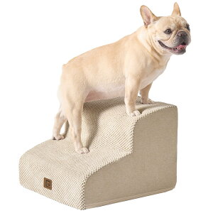 犬階段 2段 ベージュ ドッグステップ ペット階段 滑り止め付き 小型犬 犬用スロープ (2段,ベージュ)