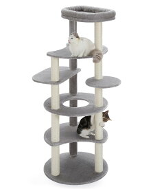 キャットタワー スリム 大型猫用 猫タワー 多頭飼い おしゃれ かわいい インテリア 据置 麻紐 爪とぎ おもちゃ コンパクト 省スペース 人気 運動不足解消 倒れ防止策 - 高さ154cm グレー2