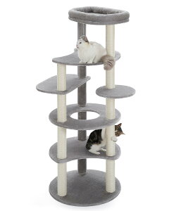 キャットタワー スリム 大型猫用 猫タワー 多頭飼い おしゃれ かわいい インテリア 据置 麻紐 爪とぎ おもちゃ コンパクト 省スペース 人気 運動不足解消 倒れ防止策 - 高さ154cm グレー2
