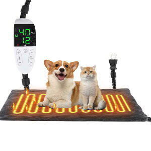 ペット用ホットカーペット 恒温タイプ ペットヒーター 30°C-60°C無段階温度調節 12段タイマー機能 猫 犬ヒーターマット 小動物用 ヒーター コード全身ラセン管付き 厚手 過熱保護 噛み付き防