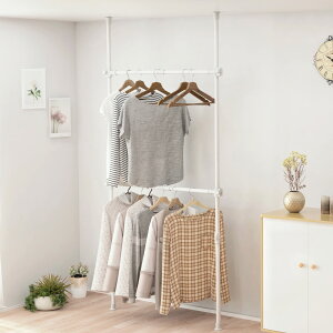 ハンガーラック 突っ張り 2段 突っ張りラック 洋服ラック ポールハンガー スリム ハンガー ラック 服掛け 縦横伸縮 横80-120cm 縦110-310cm 頑丈 耐荷重70kg ワンタッチ突っ張り 衣類収納 ツッパリ