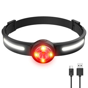 ヘッドライト LED Type-C充電式 高輝度 長さ調節可能 5つモード 白&赤ライト COBライト SOS点滅 軽量 頭につけるヘッドランプ 防水 小型 270°広角度照明 へっどらいと 登山 お釣り 作業 修理 ジョ