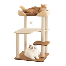 【キャットタワー】 据え置き おしゃれ クッション入りベッド 巨大土台 多頭飼い コンパクト シニア猫 冬夏兼用 夏用ござ付き 大型猫 安定感 低め 転倒防止デザイン 展望台 猫ベッド 運動不足解消 省スペース スリム 爪とぎポール コットン紐 遊び場 (ベルベット)