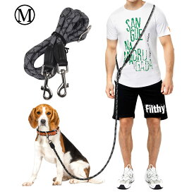 【犬リード】 ショルダー ハンズフリー 5in1多機能 全長2.6M 直径10MM 50kgまで対応 小・中型犬しつけ用 2頭犬同時引き 腰掛け可能 両手解放 調節可能 夜光反射素材 迷子防止 脱走防止 外れにくい ランニング ジョギング 訓練 散歩用 ペット用 スリップ ブラック