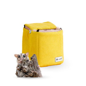 ポーチ 隠れ家 4way フクロモモンガ おもちゃ 冬用 寝袋 小動物 ハムスター フェレット 暗闇空間 (イエロー)