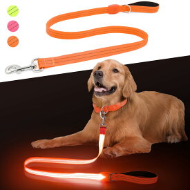 【1.2m】 LED発光 犬 リード 光る犬散歩ライト リード 夜の散歩 安心 ライト付きリード USB充電式 防水型 高輝度 視認距離500m 夜 ライト 中型犬 大型犬 訓練リード 点灯(ピンク) (オレンジ)