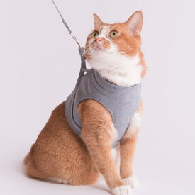【訳ありB級品】 猫に優しいベスト型ハーネス・リード付き(日本製・オーガニックコットン・着せやすく脱げにくい) (ブルー L)
