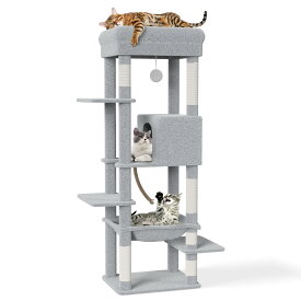 キャットタワー スリム 据え置き ハンモック キャットハウス 大型猫用 つめとぎ 猫 キャットウォーク 爪とぎ 多頭飼い 人気 猫タワー キャットステップ おしゃれ かわいい ねこ キャット タワー 高い安定性 運動不足解消 高さ約150cm 日本語説明書付き | キャ