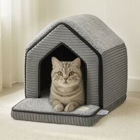 ペットベッド 犬ベッド ドーム型 屋根付き 猫ハウス 犬小屋 室内用 洗える 折りたたみ 小型犬 Mサイズ グレー | うさぎや小動物にも使えるキャットハウス、やわらかい肌触りで包まれる隠れ家、底面すべり止め付き、クッション取り外し可、約2kgと軽くファスナーで約