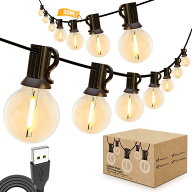 LEDストリングライト 30M 電球色 USB 5V LEDイルミネーションライト 屋外 防水 50+2個 G40 電球 割れにく…