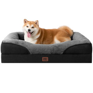 犬 ベッド ペット 犬用ベッド 洗える 防水 猫 ベッド 高反発 L 大型犬 中型犬 クッション 取り外せるカバー 滑り止め (ダークグレー 91x68x17.7cm)