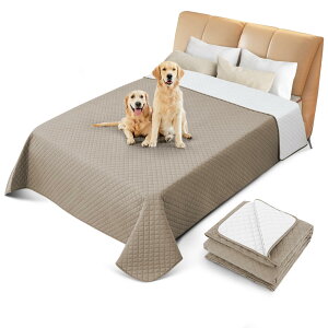 100%防水シーツ 両面使用可 防水ベッドカバー 犬 猫用 防水カバー ベッド 繰り返し使える 噛み耐性 速乾 防ダニ 制菌 大判 保護家具 ペット粗末対策 介護用 (ダークカーキ&ライトカーキ 97*190