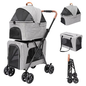 ペットカート 2段式の上下段セット 多頭 猫 犬 小型犬 中型犬 取り外し可能 分離 軽量 お出かけ 多機能 耐荷重(約) 上段10KG 下段10KG