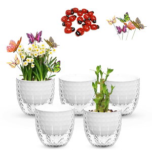 16CM 給水プランター 植木鉢 プラスチック 5個セット 観葉植物 鉢 おしゃれ 底面給水鉢 給水紐付き 室外 室内 鉢植え ハーブ 花栽培 (16cm × 5)