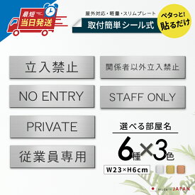 室名プレート 室名札 プレート シール式 施工不要 【3色】 屋外対応 (STAFF ONLY 関係者以外立入禁止 PRIVATE 従業員専用 立入禁止 NO ENTRY) 部屋名 ステンレス調 シルバー サインプレート ルームプレート ドア 室名表示 ネームプレート 送料無料