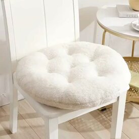 座布団 ラムウール クッション チェアパッド 円形 直径40cm 50cm 高反発 洗える 柔らかい 肌に優しい おしゃれ 北欧 オフィス 屋内 ふわふわ もちもち ホワイト 40cm×40cm