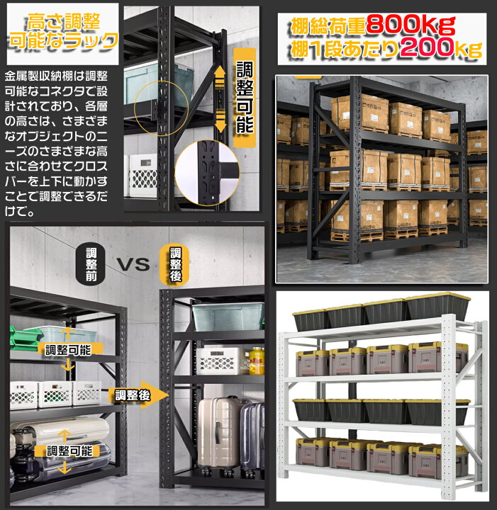 楽天市場】スチールラック 棚 ラック 棚 倉庫 耐荷重200kg/段 (天地4段 