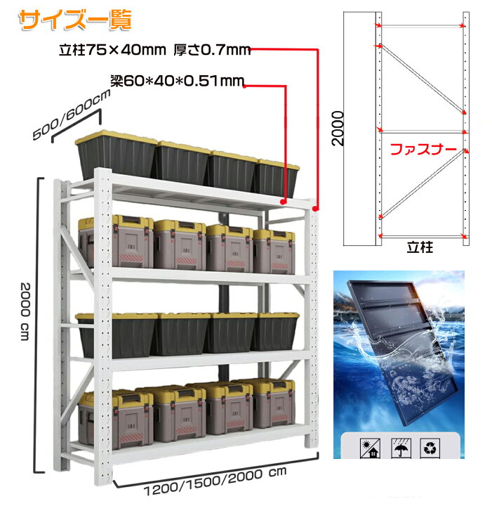 楽天市場】スチールラック 棚 ラック 棚 倉庫 耐荷重200kg/段 (天地4段 