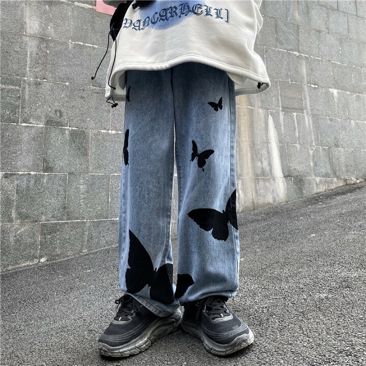 楽天市場 蝶柄 デニム パンツ ボトムス ズボン ロング ちょうちょ ブルー レディース メンズ ガールズ ストレート ワイド ハイウエスト 韓国 ファッション ダンス 衣装 ヒップホップ Hiphop おしゃれ かっこいい ストリート 原宿 大きい 黒 ブラック Kathina 楽天市場 蝶柄 デニム パンツ ボトムス ズボン ロング ちょうちょ ブルー レディース メンズ ガールズ ストレート ワイド ハイウエスト 韓国 ファッション ダンス 衣装 ヒップホップ Hiphop おしゃれ かっこいい ストリート 原宿 大きい 黒 ブラック Kathina