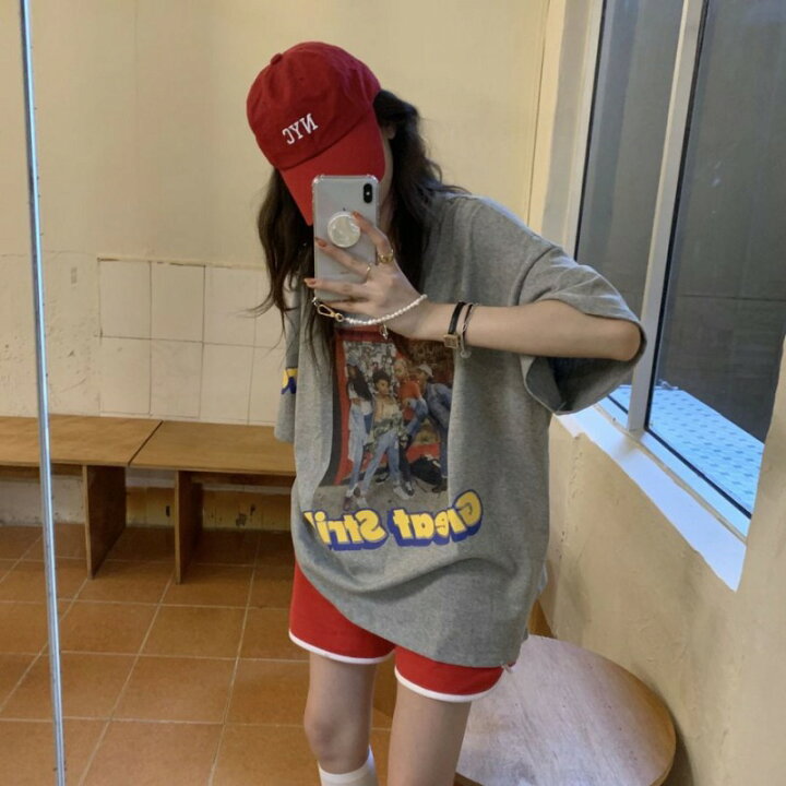 楽天市場 フォトプリント Tシャツ トップス カットソー 半袖 大きい ビッグ グレー ロゴ 写真 外国 外国人 ダンス 衣装 ヒップホップ Hiphop レディース メンズ ガールズ ストリート 個性的 韓国 かっこいい おしゃれ 写真 カラフル ヴィンテージ風 レトロ Kathina