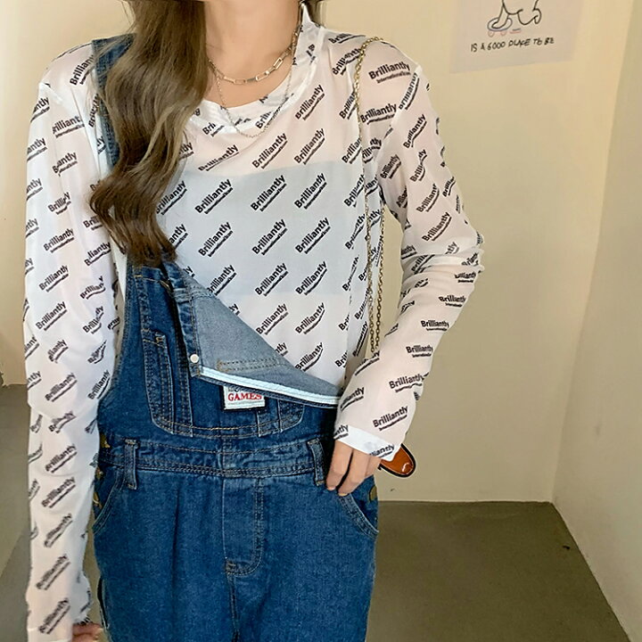 楽天市場】シースルー ロゴ トップス カットソー 長袖 透け感 Tシャツ