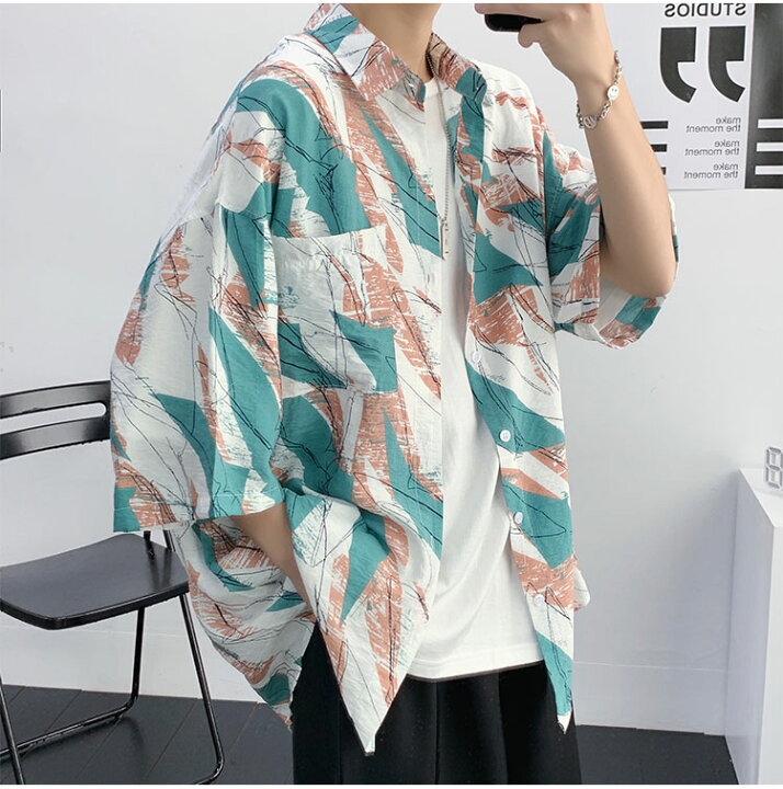 楽天市場】柄シャツ 3色 半袖 五分袖 シャツ ブラウス トップス 