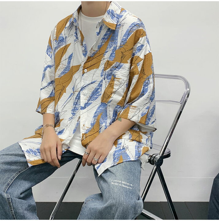楽天市場】柄シャツ 3色 半袖 五分袖 シャツ ブラウス トップス 