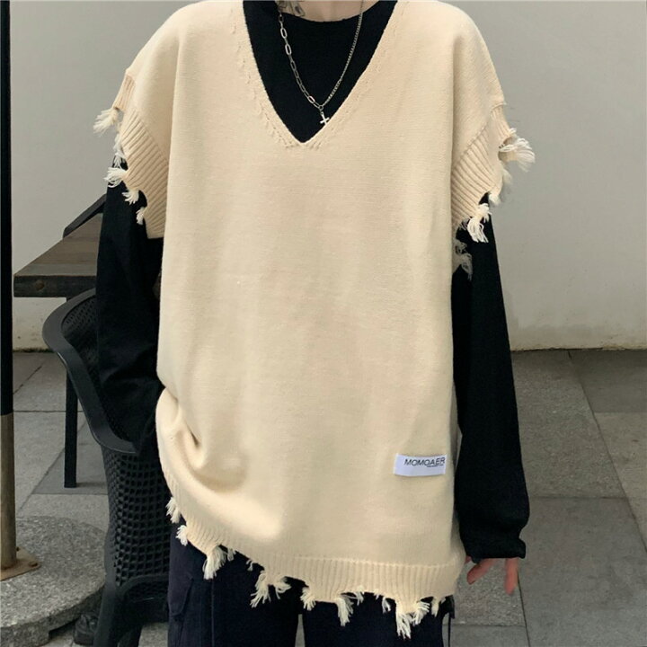 楽天市場】ダメージ ニット 2色 ベスト シンプル 大きいサイズ ビッグ 