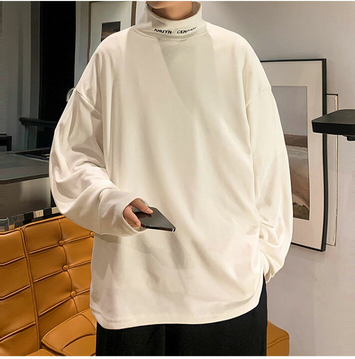 楽天市場】ロゴ ハイネック トップス 2色 長袖 Tシャツ カットソー 