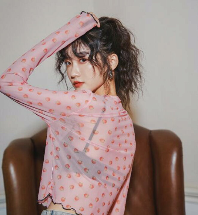 楽天市場】総柄 シースルー トップス 長袖 カットソー 薄手 透け感 T  